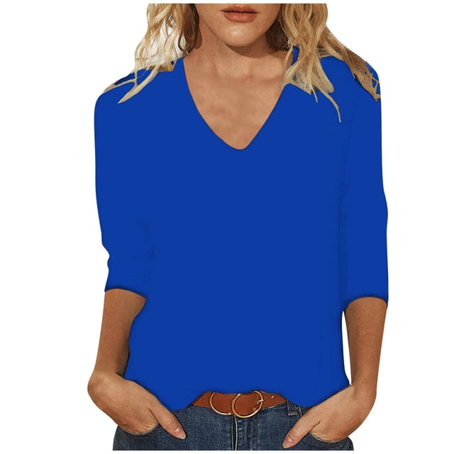 HKEJIAOI 3/4 Chemises Manches pour Femmes Col Rond Imprimé Floral Blouse d'Été L