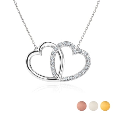 JeenMata Collier Pendentif en Forme de Cœur Emboîtable avec Diamant de Laboratoire en Placage Or Blanc