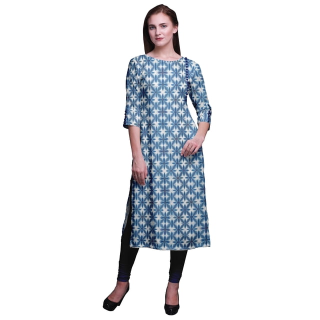 Bimba Robe Kurti Longue Imprimée Tunique Droite Manches 3/4 Robes pour Femmes Haut