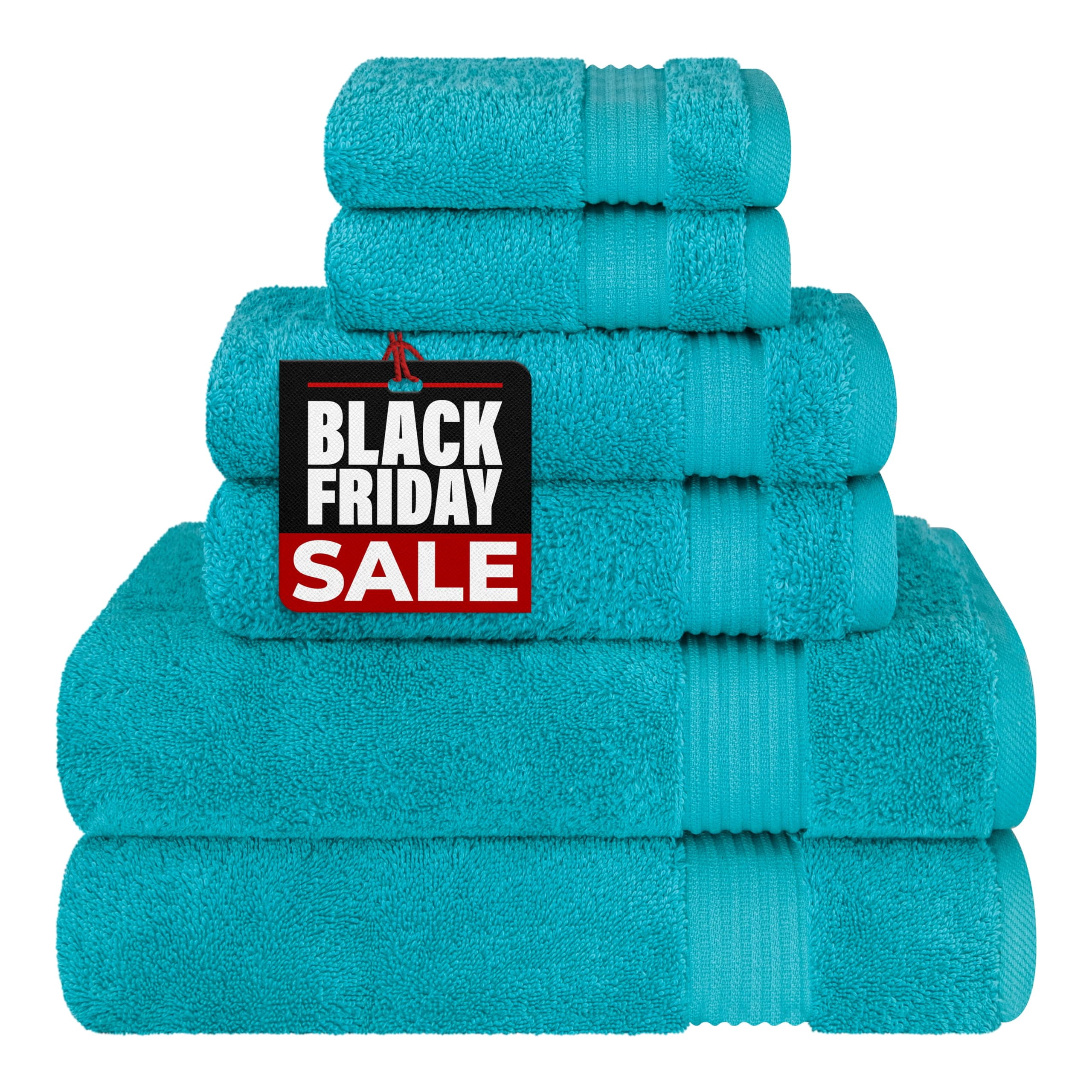 Cotton Paradise 6 Piece Towel Set for Bathroom, 100% Turkish Cotton Soft Absorbent, 2 Bath Towels 2 Hand Towels 2 Washcloths, Aqua Blue