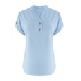 thumbnail image 4 of RKSTN Womens Summer Tops Fashion Cotton and Linen Buttons Going out Tops Basic Solid Color Shirts V-Neck Short Sleeve Loose Fit Pullover Tops, 4 of 5