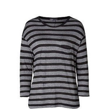 $140 VINCE. Striped Heather GREY Charcoal TOP Shirt 100% Viscose POCKET Tee (L)