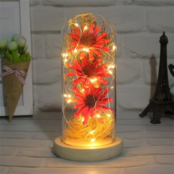 Artificial Sunflower in Glass Dome with Led Light Strip Express Your Love Gift for Her on Christmas Day Mother‘s Day Valentine‘s Day Anniversary Birthday
