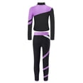 thumbnail image 4 of XUNZOO Kids Girls Long Sleeve Zipper Coat Shiny Rhinestones Contrast Color Patchwork Jacket With Leggings Figure Skating Dance Suit Light Purple 8, 4 of 7