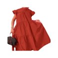 thumbnail image 2 of Faithtur Ladies Temperament Loose Mid-length Dress, Summer Women Leisure Style Solid Color Round Collar Fly Sleeve Ruched Skirt, 2 of 5