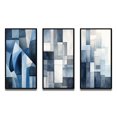 thumbnail image 2 of Designart "Retro Navy Blue Cubist Dreams II" Modern Geometric Framed Wall Art Set Of 3 - Blue Abstract Frame Canvas Set For Living Room Decor, 2 of 6