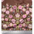 thumbnail image 2 of Soimoi Brown Polyester Crepe Fabric Flowerpecker & Floral Panel Printed Fabric 1 Yard 52 Inch Wide, 2 of 5