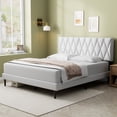 thumbnail image 5 of Full Bed Frame, Full Size Platform Bed With Fabric Upholstered Headboard, White, 5 of 5