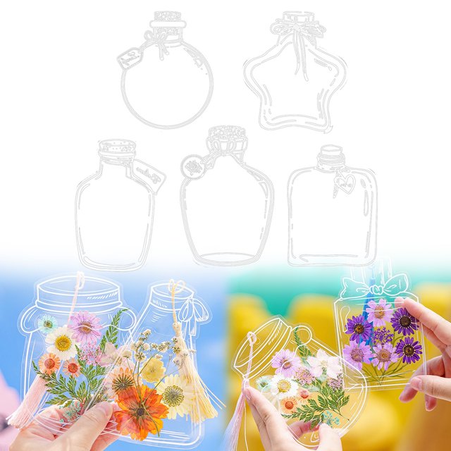 20PC Large Size Bookmark Flower Page Clips Bookmarks Children Handmade DIY Transparent Flower Page Glass Bottle Wishing Bottle Sticker