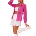 thumbnail image 4 of INSPIRE CHIC Chemise pour Femme en Maille Transparente à Col Pointu à Manches Longues Chemise Boutonnée TP Rose Vif, 4 of 6