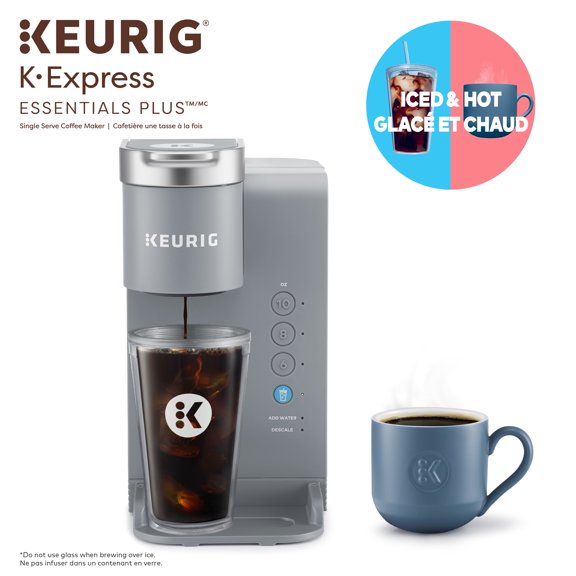 Cafetière à Portion Individuelle K-Cup Keurig K-Express Essentials Plus Remise à Neuf, Technologie Infusion sur Glace, Gris Clair de Lune, Réservoir de 36 Oz