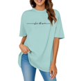 thumbnail image 1 of JIRNDf Hauts pour Femmes T-Shirts d'Été Tendance Imprimé Lettres Surdimensionné Col Rond Manches Courtes Décontracté Sport Ample Décontracté Simple T-Shirts Graphiques Mignons pour Adolescentes Vert Clair TG, 1 of 4