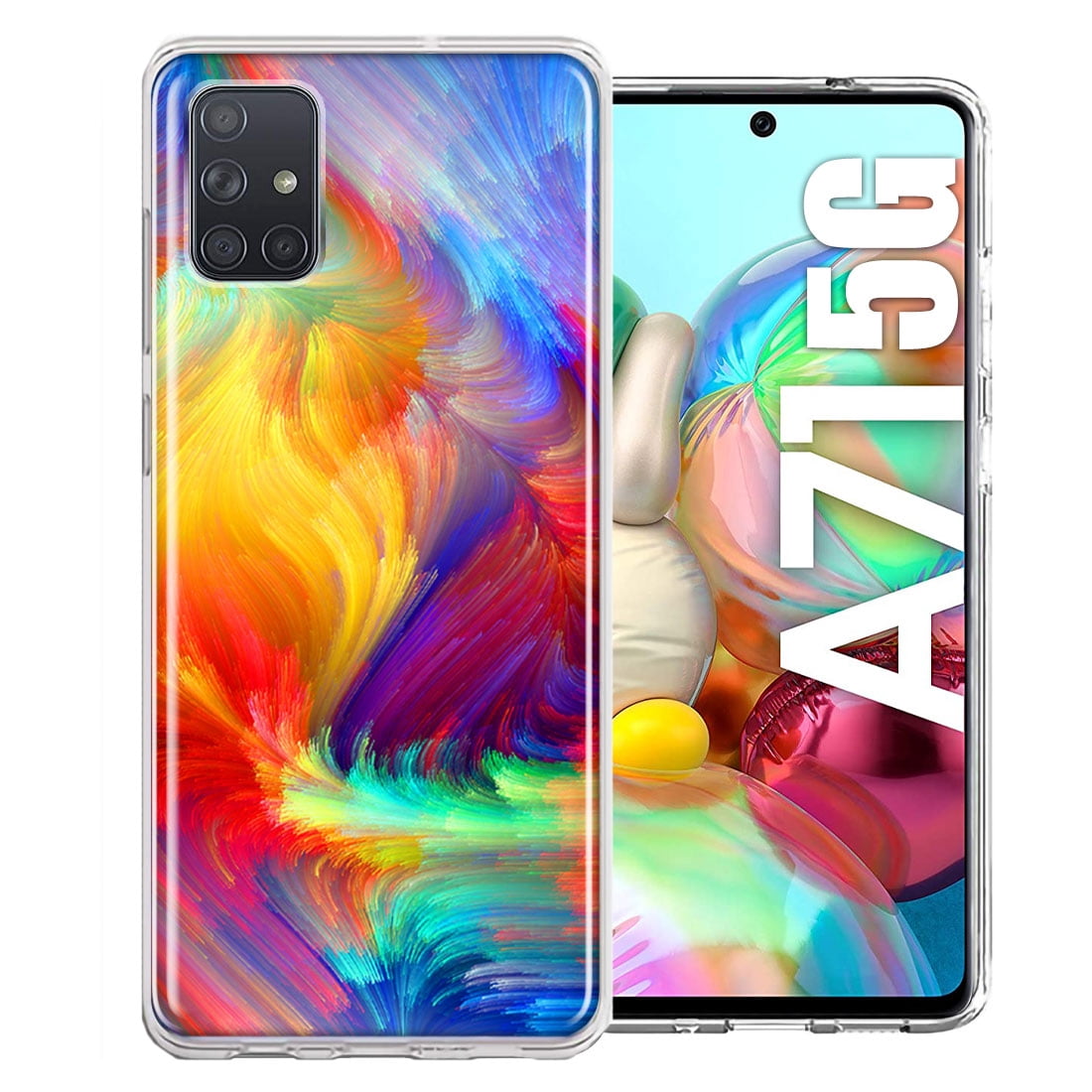 MUNDAZE Samsung Galaxy A71 4G Colorful Feather Paint Double Layer Phone Case Cover