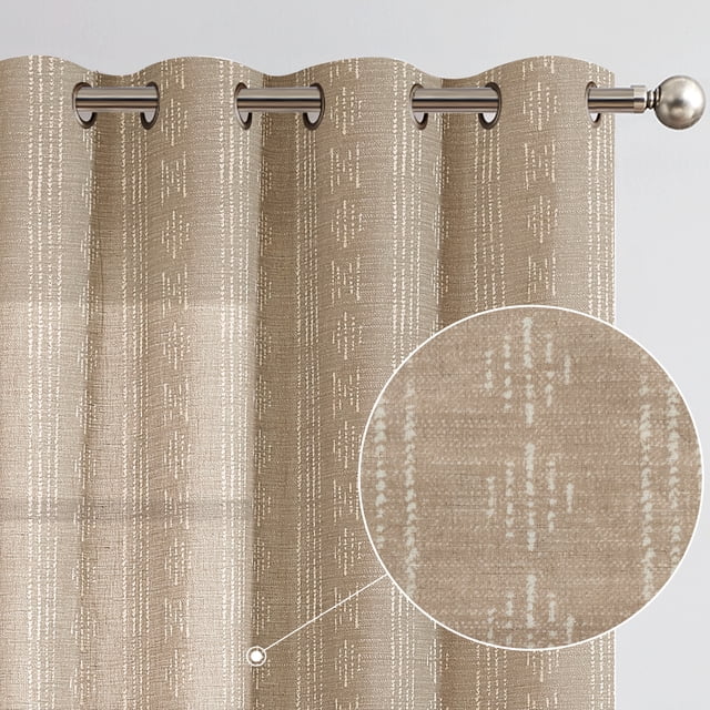 Curtainking Rideaux Boho Rideaux en Lin pour Salon Rideaux de Fenêtre 52x63 Pouces Rideaux à Oeillets à Rayures Géométriques 2 Panneaux Taupe