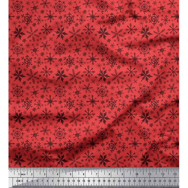 Soimoi polyester Crepe Fabric Snowflake Artistic Print Fabric by the Yard 42 Inch Wide