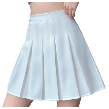 Besolor Womens Girl High Waisted Pleated Skirt Casual Stretchy A-Line Skater Mini Skirts with Lining Shorts