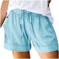 thumbnail image 2 of Pisexur Womens Shorts Solid Color Elastic Waist Shorts Summer Casual Adjustable Drawstring Shorts Quick Dry Gym Yoga Workout Shorts Comfy Loose Linen Shorts Plus Size Shorts with Pockets S-5XL, 2 of 7