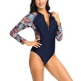 thumbnail image 4 of Meichang Women's Rash Guard Sets Raglan Long Sleeve Zipper Swimsuits One Piece Leaf Print Patchwork Bathing Suits UPF 50+ Surfing Swimsuits Conservative Rashguard Bathing Suits, 4 of 7