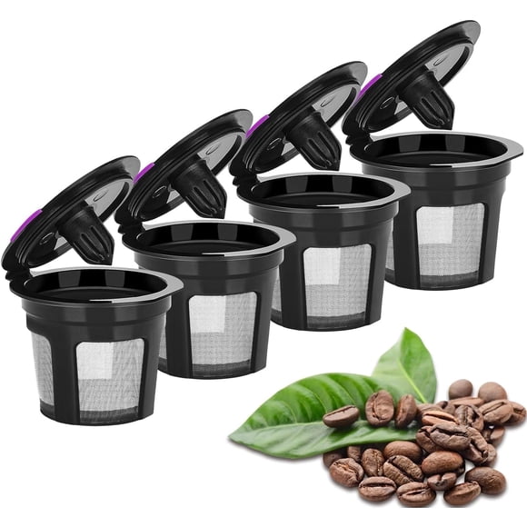 4 Packs Refillable Coffee Pods, Universal Kcup Filters, Eco-Friendly and Easy to Clean Reusable K Cups for Keurig 2.0 & 1.0 Brewers