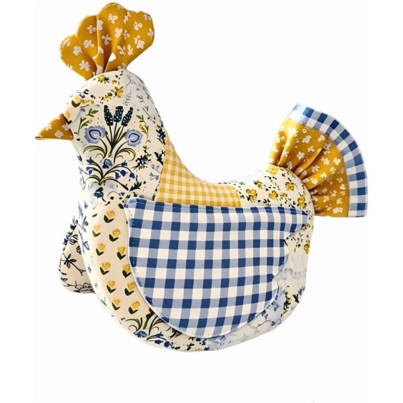 Handmade Hen Shaped Oven Mitt and Pot Holder Set Quilted Heat Resistant Kitchen Gloves for Baking Cooking and Farmhouse Kitchen Decor