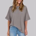 thumbnail image 2 of Yuyuzo T-Shirts d'Été pour Femmes à Col Rond, Manches Mi-Longues, Coupe Ample, Chemises Décontractées Unies, T-Shirts Basiques, 2 of 7
