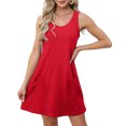 thumbnail image 1 of Ovzne Robes pour Femmes Robe pour Femme Mode Femmes Été Poche Décontractée Unie Col Rond Sans Manches Robe Mini Robe pour Femmes Liquidation, 1 of 7