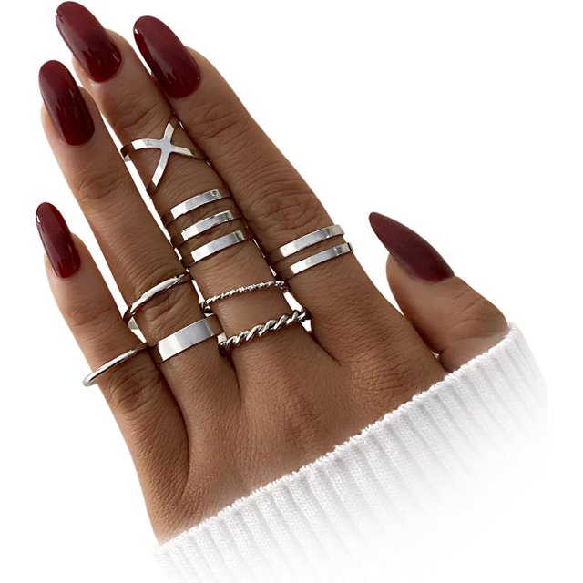 ORUYROP 3-10 Pcs Knuckle Rings Set Stainless Steel Ring Simple Smooth Finger Stackable Rings Set for Women Plain Band Rings