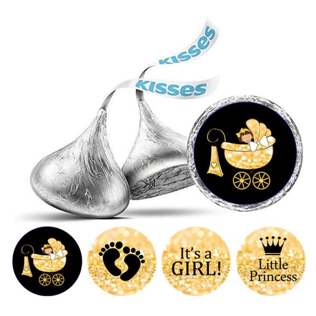 Darling Souvenir 190 Pcs DIY Candy Chocolate Labels Baby Shower Theme Stickers-Glitter Gold