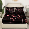 thumbnail image 4 of YST Pink Black Pastel Bed Sheets, Geometric Neon Square Sheet Set King Size For Bedroom, Stereoscopic Geometry Grid Sheets Modern Abstract Fitted Sheet, 2 Pillow Cases, 4 of 6