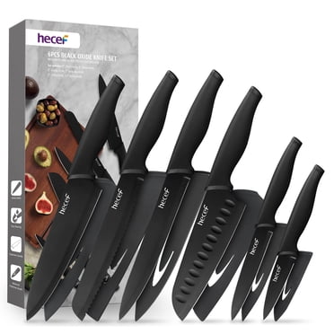 Hecef 6 Piece Knife Set, Black Oxide Razor Sharp Chef Santoku Cooking Knife