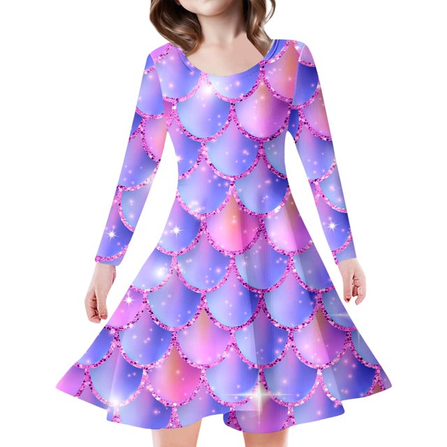 MIASHUI Robe Sirène Filles Enfants Manches Longues Scintillante Robes de Vacances, Violet, 8-9 Ans