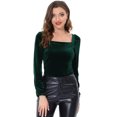 thumbnail image 1 of INSPIRE CHIC Chemisiers en Velours à Encolure Carrée à Manches Longues pour Femmes P Vert Foncé, 1 of 1