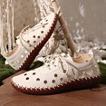 thumbnail image 4 of WRKEKC Womens Sandals Solid Color Stitched Cut Out Design Breathable Round Toe Closed Toe Lace Up Soft Sole Flat Sandals Casual, 4 of 9