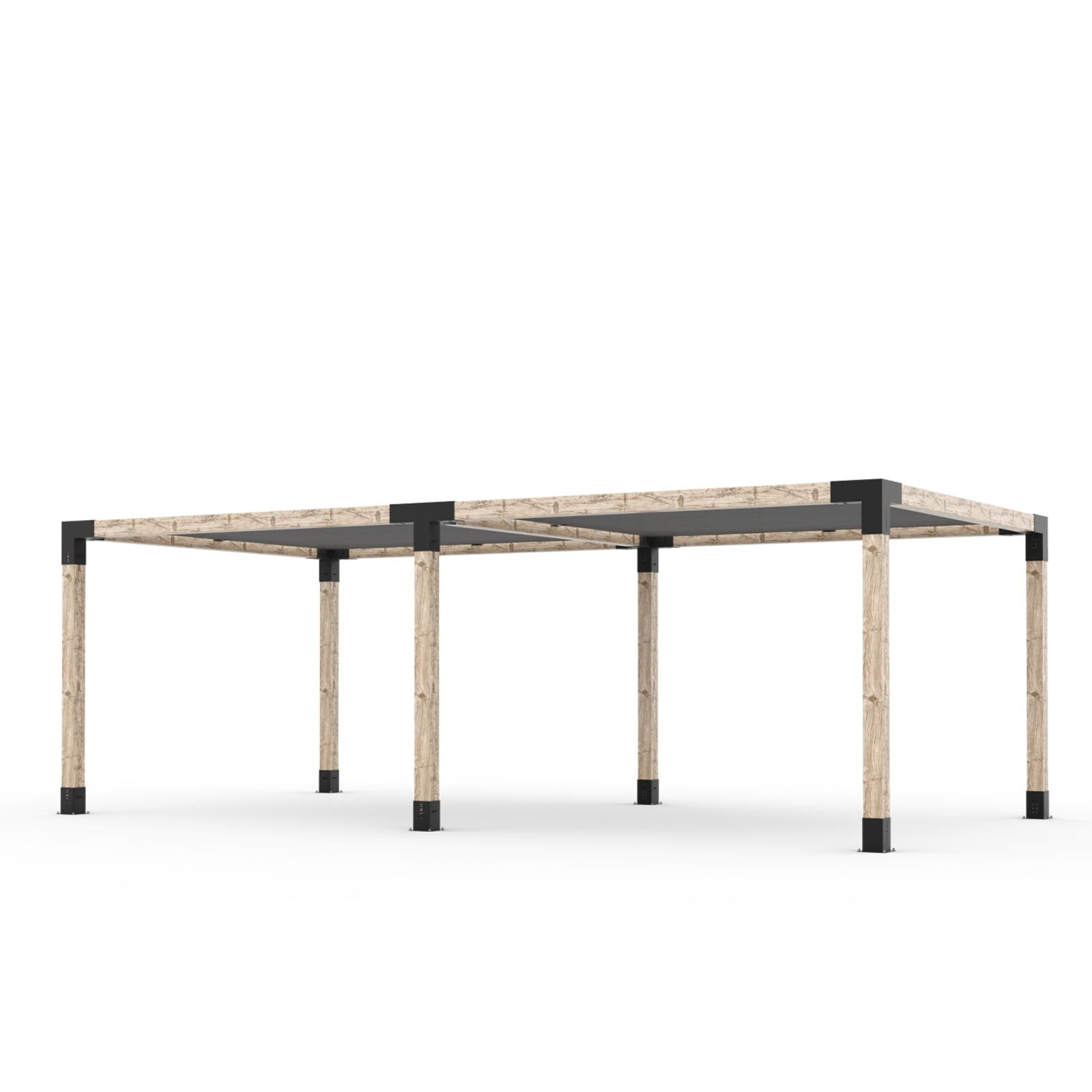Kit Toja 12' x 22' Double Pergola avec 2 voiles d’ombre pour poteaux en bois 6x6