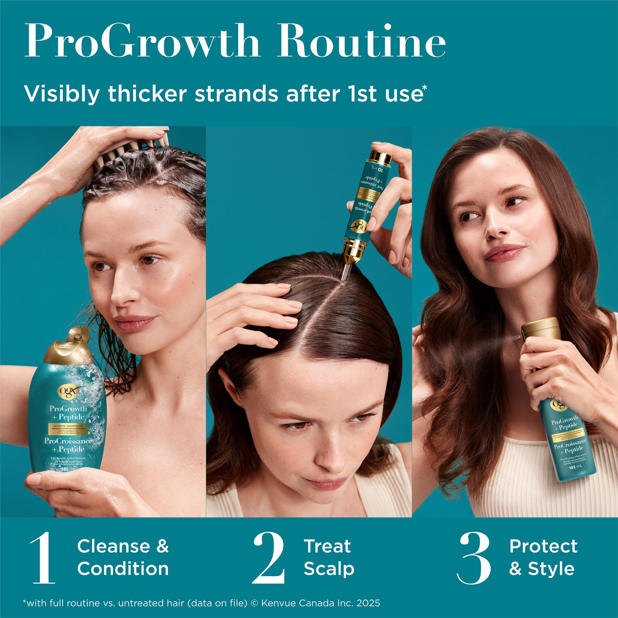 OGX Procroissance + Peptide Shampoing Clarifiant, Shampoing Exfoliant Doux pour le Cuir Chevelu Favorise la Pousse Naturelle des Cheveux en Éliminant l'Accumulation sur le Cuir Chevelu, 1.5 % d'Acide Mandélique