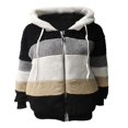 thumbnail image 2 of Women Fuzzy Fleece Hooded Coat Open Front Color Block Fluffy Hoodies Jacket Outwear with Pockets, 2 of 6