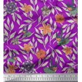 thumbnail image 1 of Soimoi Purple Modal Satin Fabric Flying Bird & Floral Decor Fabric Printed BTY 42 Inch Wide, 1 of 3