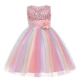thumbnail image 1 of VKOYWKM Robe Formelle Sans Manches à Paillettes pour Filles Robe à Paillettes Fermeture Éclair Dos Nœud Robe de Demoiselle d'Honneur Robes en Tulle Soirée Bal pour 2T-10T, 1 of 5