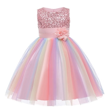 VKOYWKM Girls formal Dress Sleeveless Glitter Sequin Dress Zip Up Back Bow Dress Flower Girl Tulle Dresses formal Evening Party Prom Dress for 2T-10T