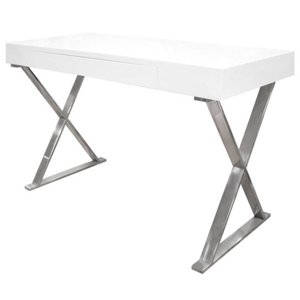 Pemberly Row Bureau d'ordinateur de cadre en acier inoxydable moderne dans Chrome/Argent