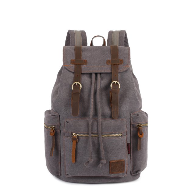 KAUKKO Vintage Casual Canvas and Leather Rucksack Backpack, 1Grey