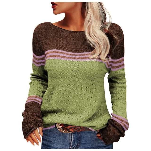 Kcodviy Chandail Décontracté à Col Rond pour Femme Chandail pour Homme Assorti d'Affaires à Rayures Chandail à Enfiler Chandail Molletonné pour Femme Chandails Fair Isle Lot de Chandails Molletonnés Chandails à Enfiler pour Femme