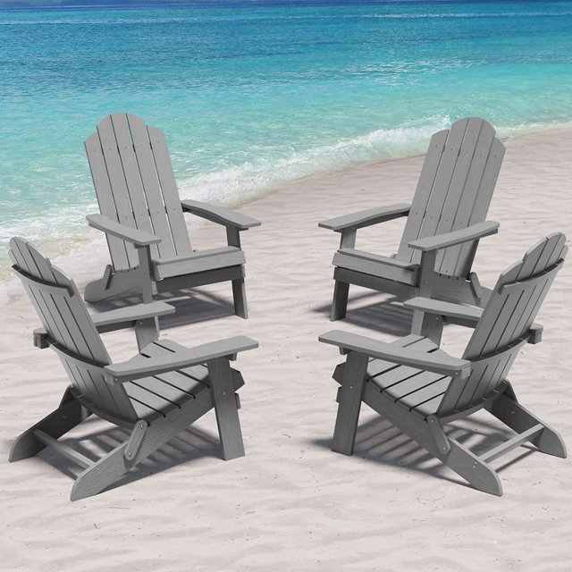 WINSOON Chaises Pliantes Adirondack Ensemble de 4 Chaises de Patio Extérieures, Finition Grise