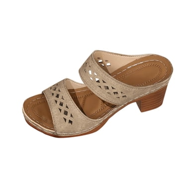 LOVZFMLL Sandales Compensées pour Femmes avec Soutien de la Voûte Plantaire à Deux Brides Ajourées Sandales de Plage Talon Haut Été Décontracté Extérieur Mules à Enfiler Beige 9