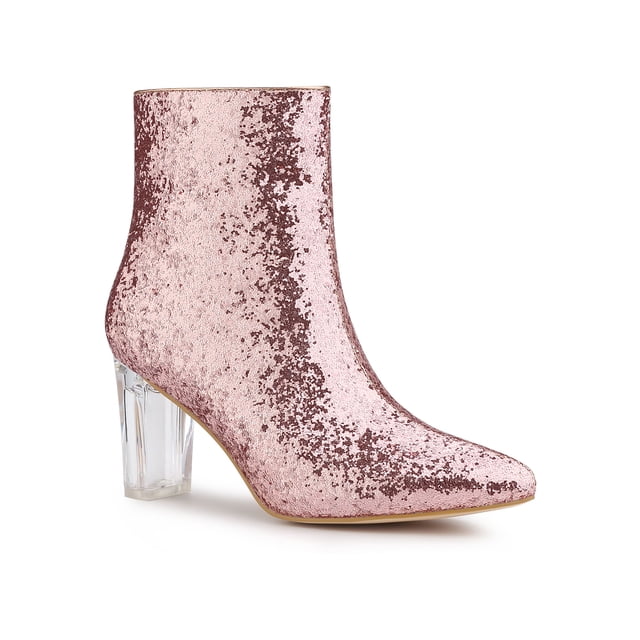 Unique Bargains Bottines à Paillettes à Talon Bloc Transparent pour Femmes