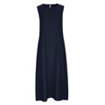 thumbnail image 4 of Meichang Robes d'Été Sans Manches pour Femmes, Unies, Coupe Ample, Décontractées, en Coton et Lin, Robes Maxi, Col Rond, Poches, Longues Robes, Coupe Ample, Robes Évasées Décontractées, Bleu Foncé, TTG, 4 of 6