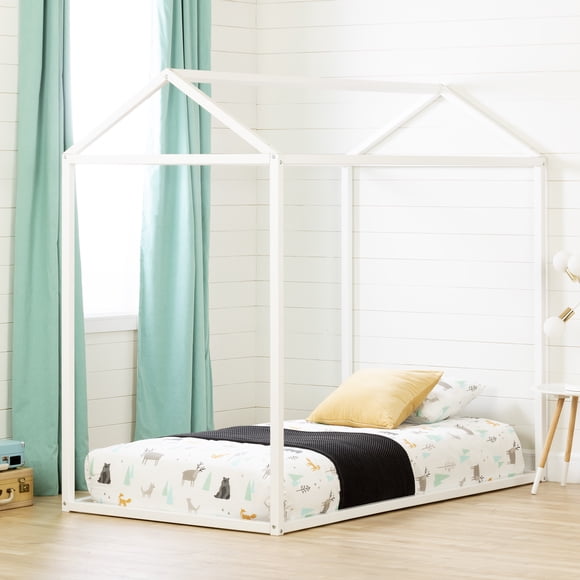 South Shore Sweedi Twin Wooden House Bed Frame, in Pure White