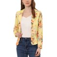 thumbnail image 1 of INSPIRE CHIC Tenue de Rentrée pour Femme Enseignante Blazer Ajusté Revers Cranté Imprimé Ouvert devant Veste de Tailleur TP Jaune-Floral, 1 of 7