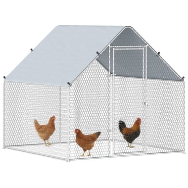 PawHut Galvanized Large Chicken Coop Cage Walk-in Enclosure 6.6' x 6.6' x 6.6'