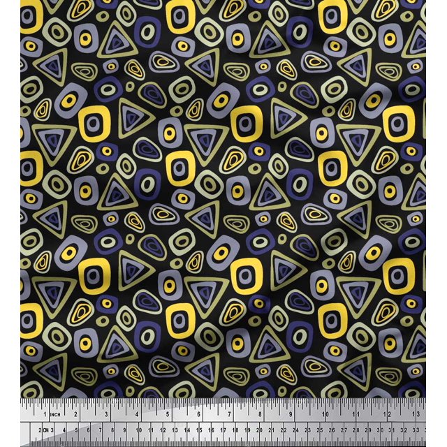 Soimoi Crepe Silk Fabric Geometric Small Fabric Prints by Yard 42 Inch Wide